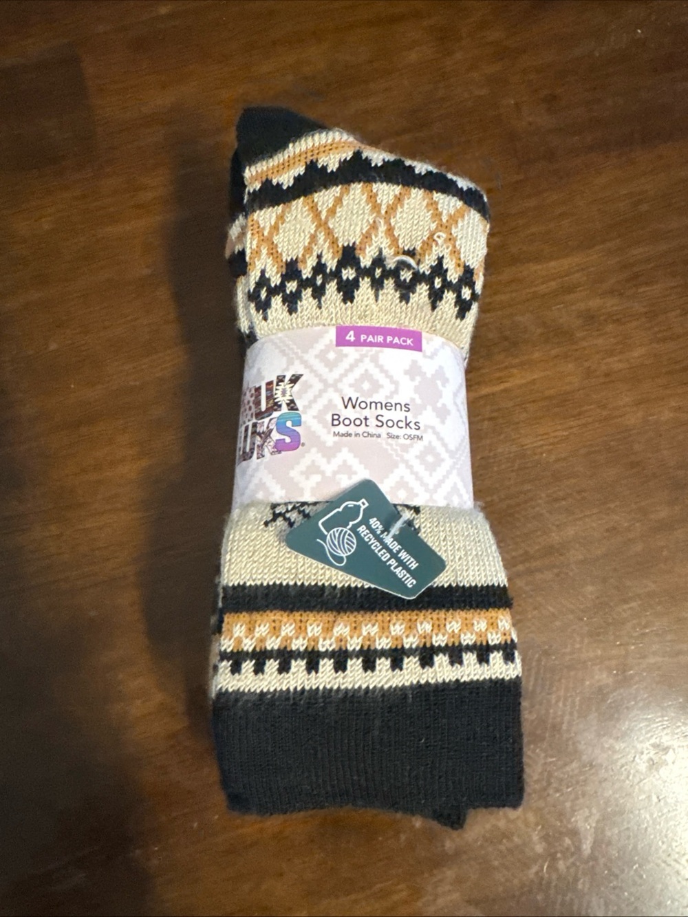 Women’s Patterned Boot Socks - Black & Cream